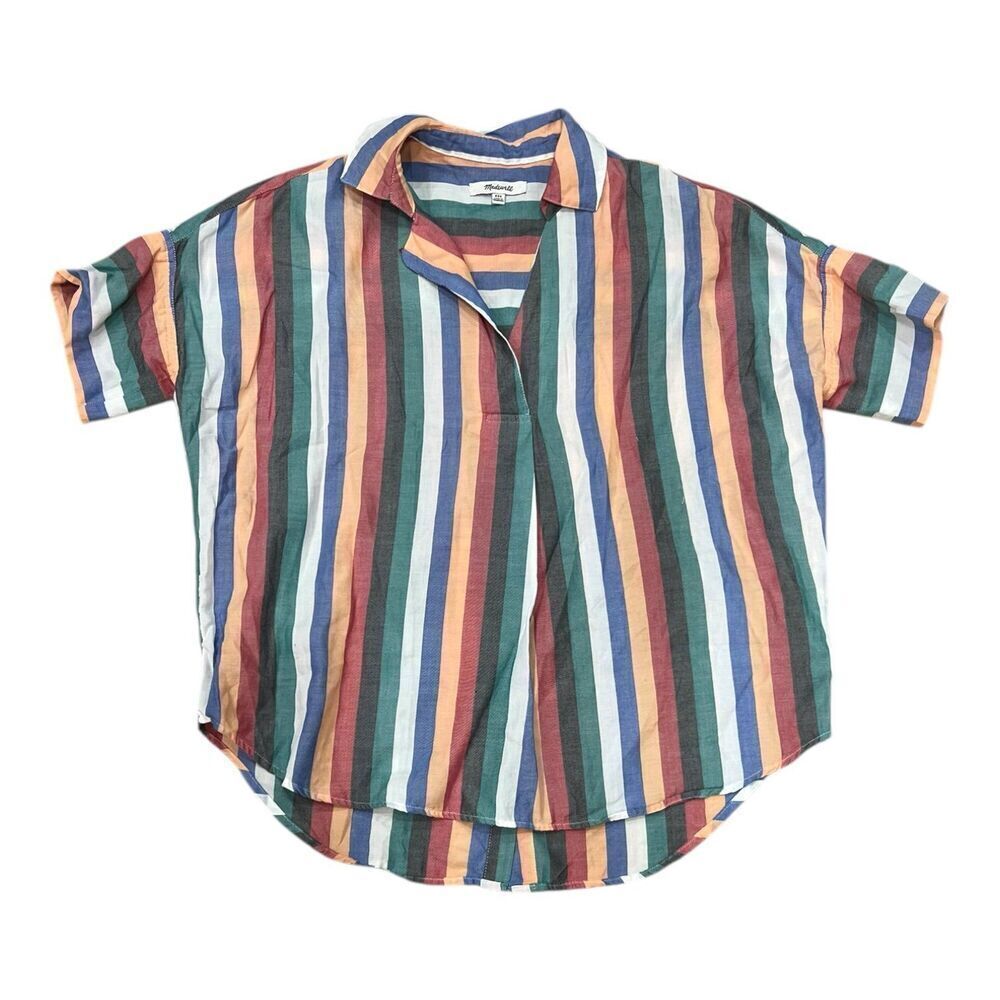 Madewell Multicolor Oversized Festival Stripe Courier Button-Back Shirt XXS - Picture 2 of 5